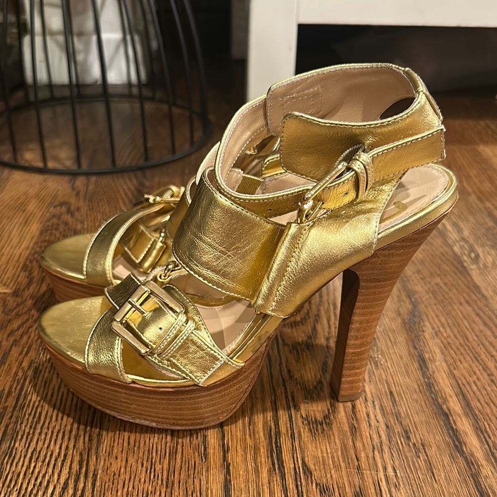 Rough Justice Gold Metallic Platform Heels with Adjustable Ankle Strap